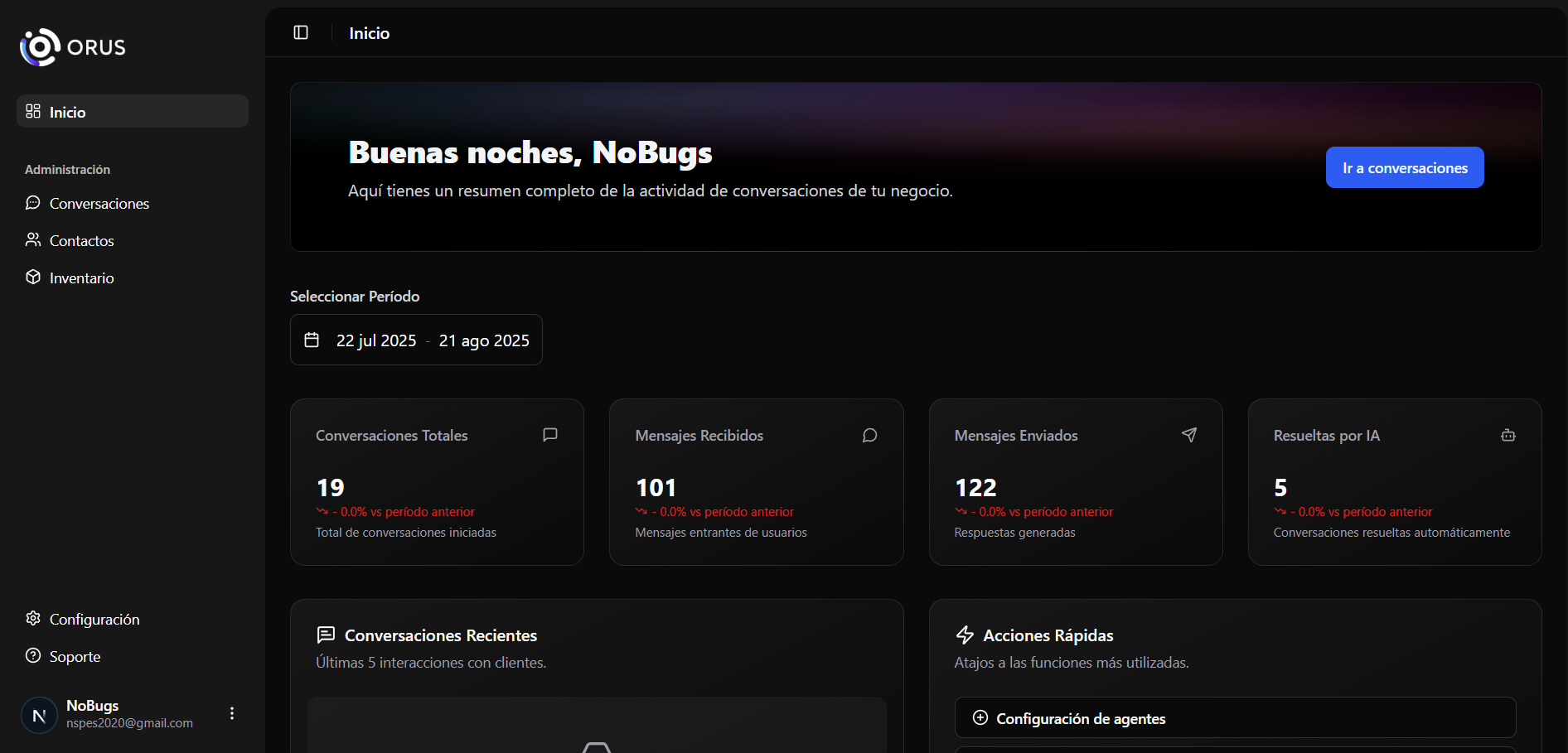 Orus dashboard